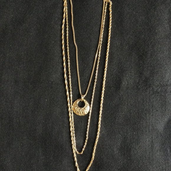Women's 3 strand gold-tone metal chains with pendent necklace 29" long necklace - Picture 1 of 4